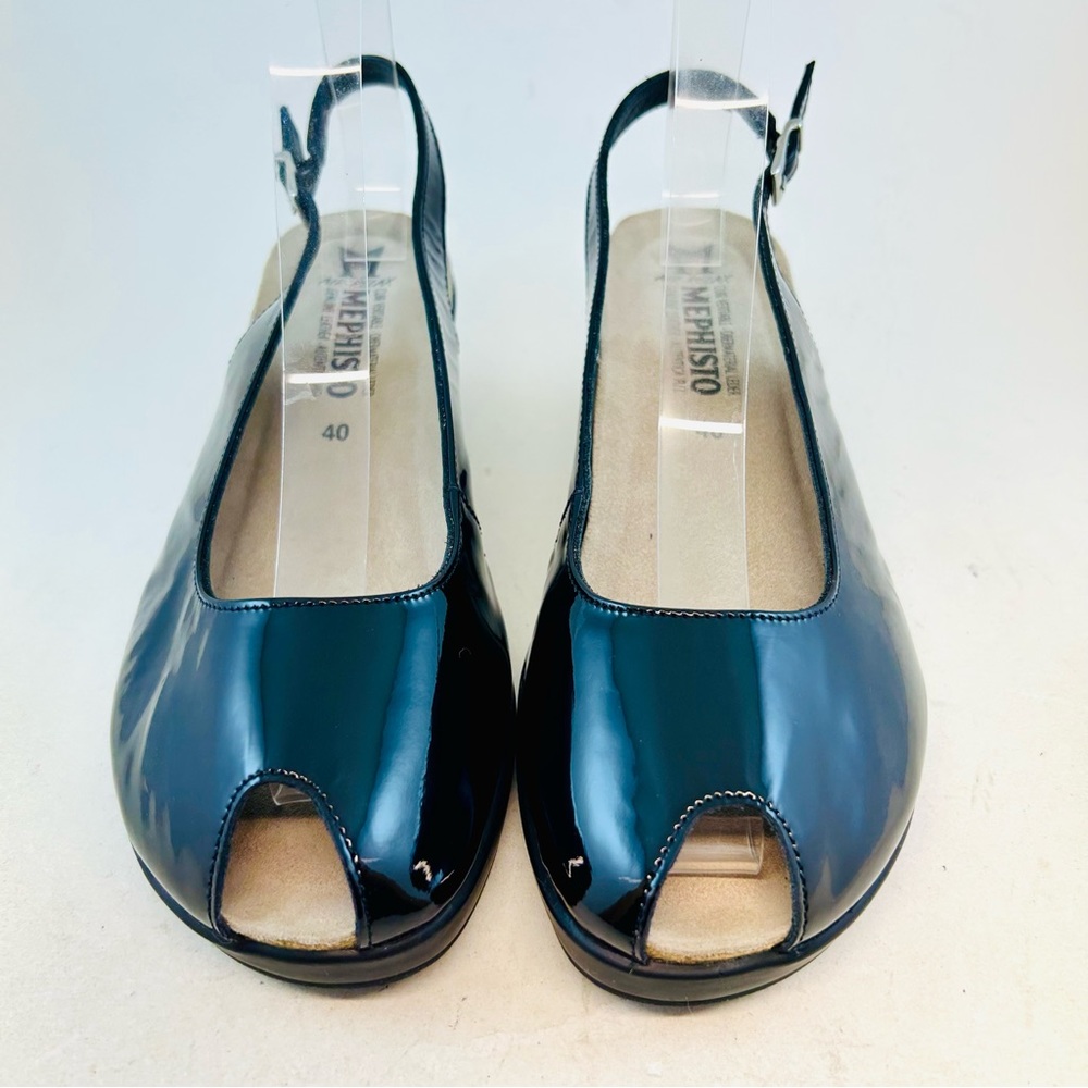Mephisto Black Patent Leather Nastasia Peep Slingback Wedge Sandals sz 40 9-10 - Picture 2 of 11